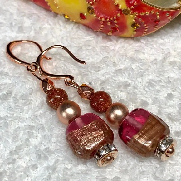 💋✨pretty murano/Italian glass and rose gold earrings - Picture 8 of 10
